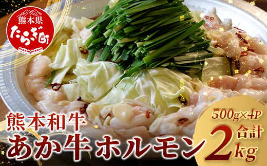 [年内お届け]熊本県産 あか牛 ミックス ホルモン 2kg(500g×4パック)※12月18日〜28日発送※ 年内発送 年内配送 クリスマス