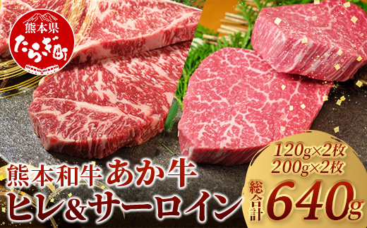 【年内お届け】熊本県産 あか牛 極上 ヒレ ＆ サーロイン ステーキ セット 計640g (200g×2枚) あか牛 ヒレス テーキ 120g×2枚、あか牛 サーロイン ステーキ ※12月19日～27日発送※ 年内発送 年内配送 クリスマス