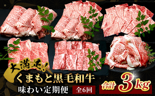 【定期便6回】くまもと黒毛和牛 味わい定期便～合計 3kg 《 黒毛 和牛 ロース 焼き肉 すき焼き 切り落とし 赤身 スライス 和王 》 肉 すき焼き 焼肉 霜降り 上質 ブランド牛 国産 牛肉 冷凍 熊本県 113-0521