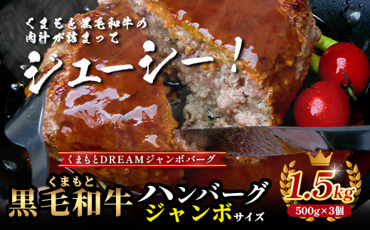 【年内お届け】ビッグサイズ！くまもと 黒毛和牛 《 DREAMジャンボバーグ 500g×3パック 計1.5g 》 ※12月18日～28日発送※ 牛肉 100％ 国産 生 ボリューム ハンバーグ お祝い パーティ 熊本 ブランド牛 黒毛 和牛 上質  年内発送 年内配送 クリスマス