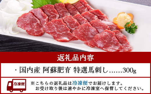 【 国産 】阿蘇肥育 特選 馬刺し 300g 熊本県 阿蘇 肥育 希少 国内産 厳選 赤身 馬刺し 冷凍 馬肉 定番 熊本特産 多良木町 ばさし 肉 030-0715