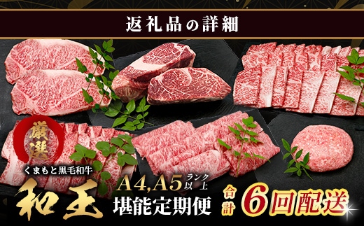【定期便6回】くまもと黒毛和牛【 和王 堪能 定期便 】6回配送 ブランド牛 プレミアム 黒毛和牛 定期便 サーロイン ヒレ ステーキ 最上級 和牛 牛肉 国産 A4 A5 熊本県 冷凍