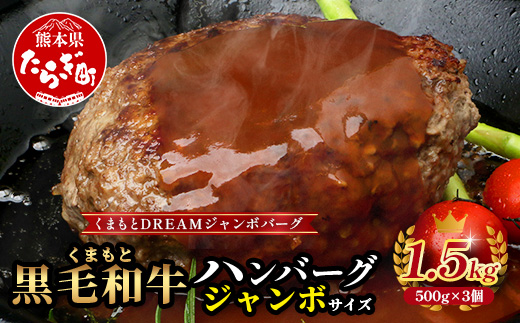 【年内お届け】ビッグサイズ！くまもと 黒毛和牛 《 DREAMジャンボバーグ 500g×3パック 計1.5g 》 ※12月18日～28日発送※ 牛肉 100％ 国産 生 ボリューム ハンバーグ お祝い パーティ 熊本 ブランド牛 黒毛 和牛 上質  年内発送 年内配送 クリスマス