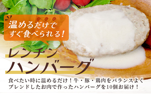 温めるだけ！ レンチン ハンバーグ ≪ ホワイトソース ≫ 10個 ハンバーグ 湯煎 レンジ 簡単 大容量 レトルト ハンバーグ 温めるだけ 簡単 冷凍 レンジ 湯せん 個包装 067-0702