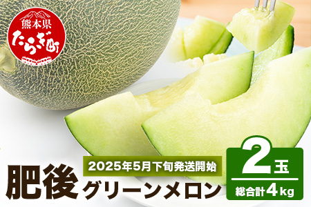 【2025年5月下旬～順次発送予定】先行予約 熊本県産 肥後 グリーンメロン 【大玉】 2玉／合計4kg以上【 ご予約 予約 令和7年 メロン 果物 フルーツ 旬 甘い デザート くだもの 大玉 4kg 熊本 多良木 産地直送 】 008-0662