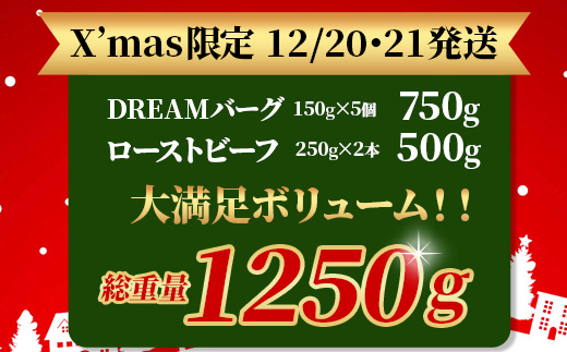 くまもと黒毛和牛 《 クリスマス セット 》ローストビーフ 500g ・ DREAMバーグ 150g×5パック ※12月20・21日限定発送※ 黒毛 和牛 100％ ハンバーグ ごちそう ロースト ビーフ クリスマス X'mas 