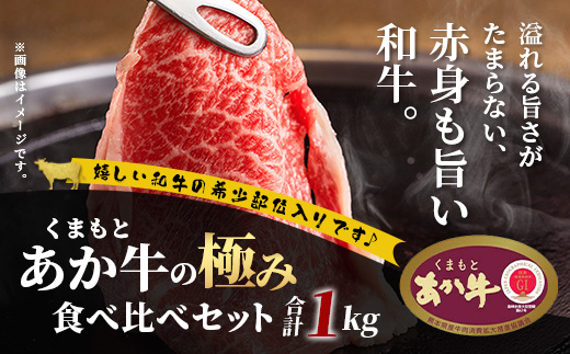 極みあか牛・希少部位入 食べ比べセット 【1kg】 モモ カタ トウガラシ バラ 焼肉 しゃぶしゃぶ すき焼き 熊本 あか牛 牛肉 赤身 和牛 国産 1キロ 033-0505