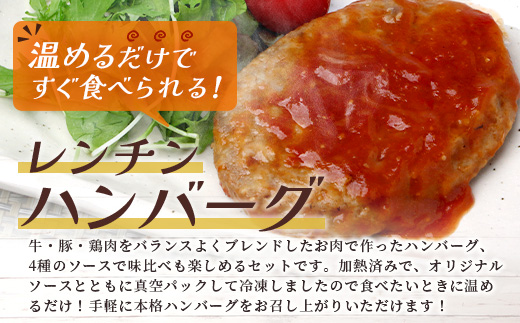 温めるだけ！ レンチン ハンバーグ ≪4種のソース お楽しみセット≫ 10個 ※2025年1月以降発送分※ ハンバーグ トマトソース ホワイト ブラウンシチュー ペッパー レンジ 簡単 大容量 レトルト ハンバーグ 冷凍 レンジ 湯せん 個包装 067-0705