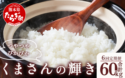 【定期便６回】多良木町産 『くまさんの輝き』 10kg(5kg×2袋)×6回 計60kg【 定期便 定期配送 精米 お米 米 艶 粘り 甘み うま味 もちもち 熊本のお米  10キロずつ  半年 熊本県 多良木町 】 044-0590