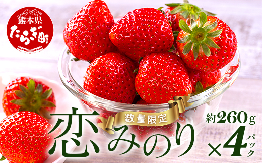 【先行予約】《2026年1月〜発送》熊本県産いちご 恋みのり 約260g×4パック産地直送 国産 新鮮 フレッシュ 果物 苺 イチゴ 103-0004