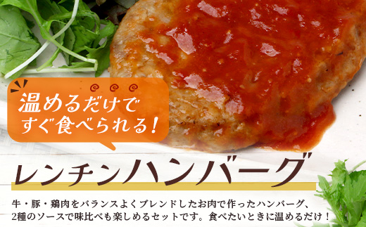 温めるだけ！ レンチン バーグ ≪トマトソース・ホワイトソース≫ 合計10個 ハンバーグ 湯煎 レンジ 簡単 大容量 レトルト ハンバーグ トマト ホワイト 2種 セット 温めるだけ 簡単 冷凍 レンジ 湯せん 個包装 067-0706