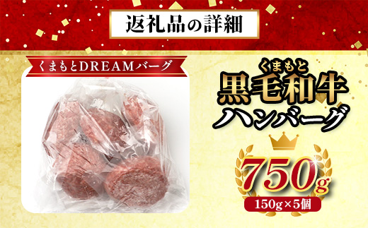 くまもと黒毛和牛 《 DREAMバーグ 150g×5パック 計750g 》 牛肉 100％ 国産 ハンバーグ 熊本 ブランド牛 黒毛 和牛 上質 はんばーぐ 惣菜 熊本県 113-0508