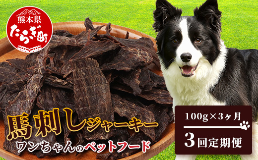 【 定期便3回 】ペット用 熊本加工 手作り 馬肉 ジャーキー 【 100g ×3回 】 ドッグ フード ペット おやつ 食事 無添加 無香料 ヘルシー 高栄養 馬肉 ペット お肉専門店 熊本県 馬肉 国内加工 041-0510