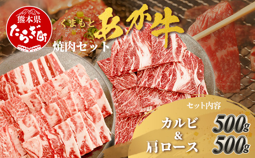 くまもとあか牛 焼肉セット 《 カルビ焼肉用 500g・肩ロース焼肉用 500g 》 焼き肉 カルビ バラ ロース 肩ロース 焼肉 計1kg