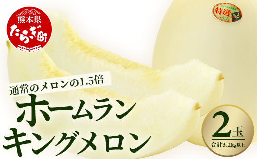【2026年5月上旬発送開始】【 先行予約 】ホームランメロン キング(王) (2玉／計：3.2kg以上) 令和8年 配送 ご予約 メロン めろん フルーツ 果物 くだもの デザート 熊本 多良木 たらぎ 008-0660