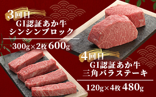 【定期便 12回】≪GI認証≫くまもと あか牛 12種 食べ比べ【ご褒美 定期便】ステーキ シャトーブリアン サーロイン ランプ ミスジ リブ ロース 12回配送 ステーキ 和牛 あか牛 牛肉 赤身 肉 和牛 046-0677