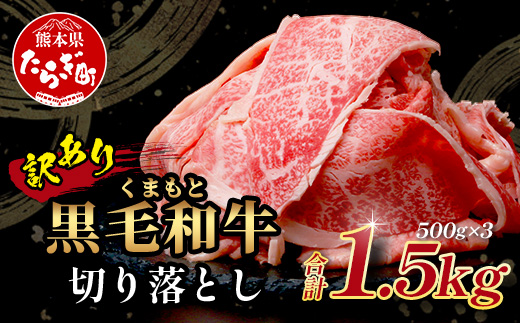 【訳あり】くまもと黒毛和牛 切り落とし 1.5kg(500g×3) 本場 熊本県 黒毛 和牛 ブランド 牛 肉 1キロ 大容量 上質 くまもと 訳アリ 小分け 冷凍 すき焼き しゃぶしゃぶ 113-0560