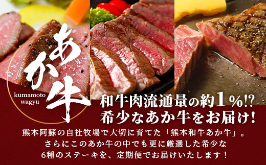 【定期便6回】あか牛希少6種のステーキ 定期便 < サーロイン600g・ランプ450g・ヒレ360g・三角バラ480g・トモサンカク480g・ミスジ480g > 【 牛肉 お肉 ステーキ あか牛 定期便 贅沢 熊本県 】046-0805