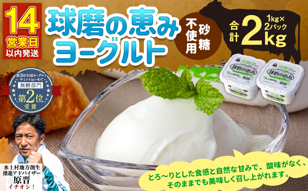 【14営業日以内発送予定】球磨の恵み ヨーグルト(砂糖不使用) 2kg(1kg×2パック) ヨーグルト 無糖