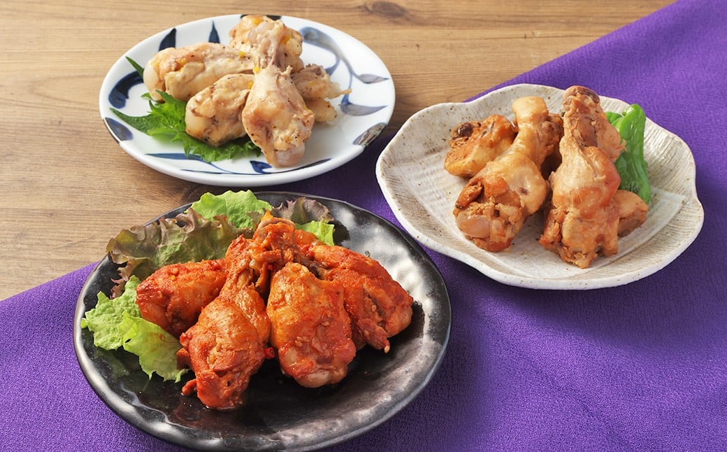 彩どり煮3種類×各2 計6パック（計900g）（和風旨辛味、和風ゆず塩味、和風醬油味）手手羽先 鶏肉 食べ比べ 料理 おかず おつまみ 和風 ゆず塩 ゆず 醤油 熊本県 水上村