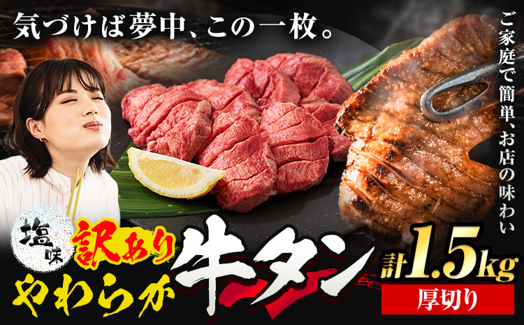 牛タン 厚切り 塩味 1.5kg 500g×3袋 《30日以内に出荷予定(土日祝除く)》牛肉 肉 牛 たん タン 牛たん 焼くだけ 訳あり 焼肉 焼き肉 熊本県 山江村 厚切り BBQ タン下 塩牛タン 冷凍 味付け肉 一番人気 塩味 お取り寄せ