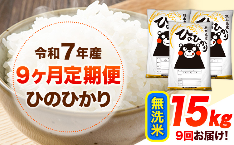 令和7年産 【9ヶ月定期便】 無洗米 ひのひかり 15kg 《お申し込み月の翌月から出荷開始》 熊本県産 無洗米 白米 精米 ひの 送料無料 熊本県 山江村 SDGs むせんまい 米 コメ こめ 国産