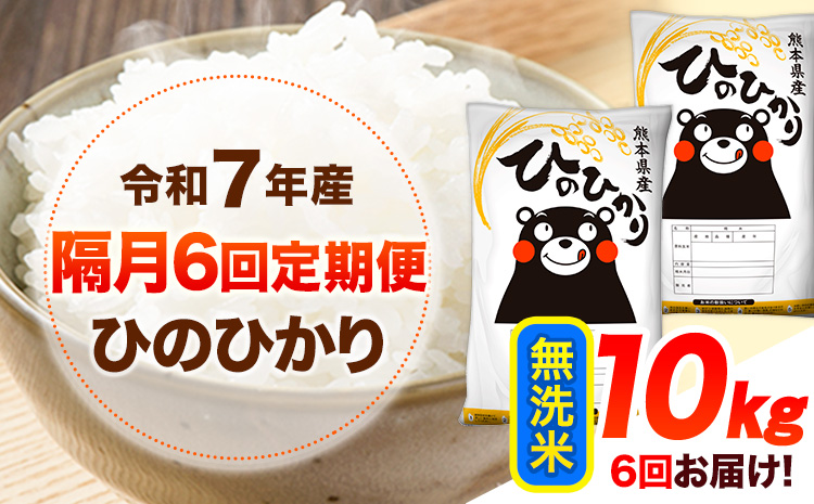 令和7年産 【隔月6回定期便】 無洗米 ひのひかり 10kg 《お申し込み月の翌月から出荷開始》 熊本県産 無洗米 白米 精米 ひの 送料無料 熊本県 山江村 SDGs むせんまい 米 コメ こめ 国産