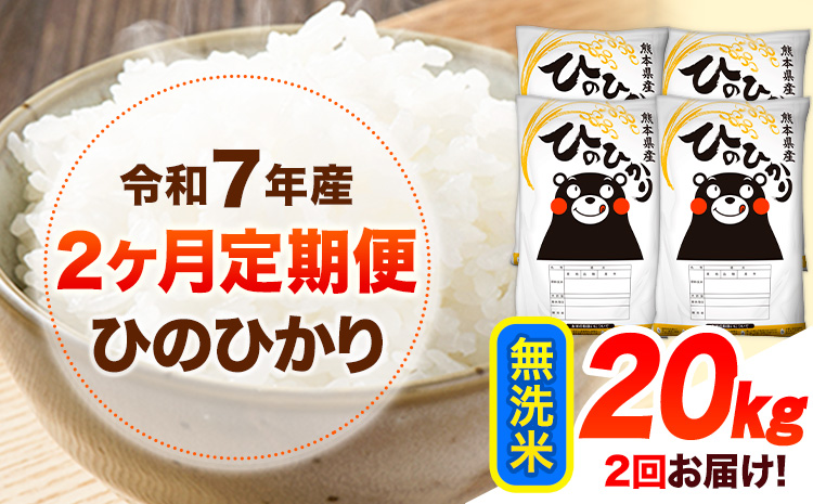 令和7年産 【2ヶ月定期便】 無洗米 ひのひかり 20kg 《お申し込み月の翌月から出荷開始》 熊本県産 無洗米 白米 精米 ひの 送料無料 熊本県 山江村 SDGs むせんまい 米 コメ こめ 国産