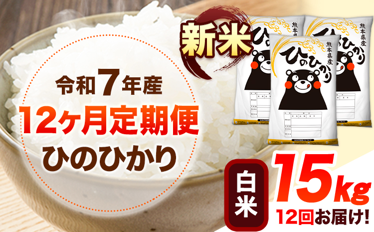 令和7年産【12ヶ月定期便】新米 白米 ひのひかり 15kg 《11月から出荷開始》 熊本県産 白米 精米 ひの 送料無料 熊本県 山江村 SDGs 米 コメ こめ 国産