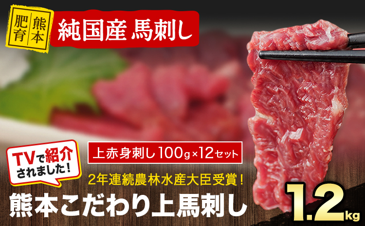 馬刺し 上赤身 ブロック 国産 熊本肥育 冷凍 生食用 たれ付き 1.2kg 肉 絶品 牛肉よりヘルシー 馬肉 平成27年28年 農林水産大臣賞受賞 熊本県山江村《7-14日以内に出荷予定(土日祝除く)》