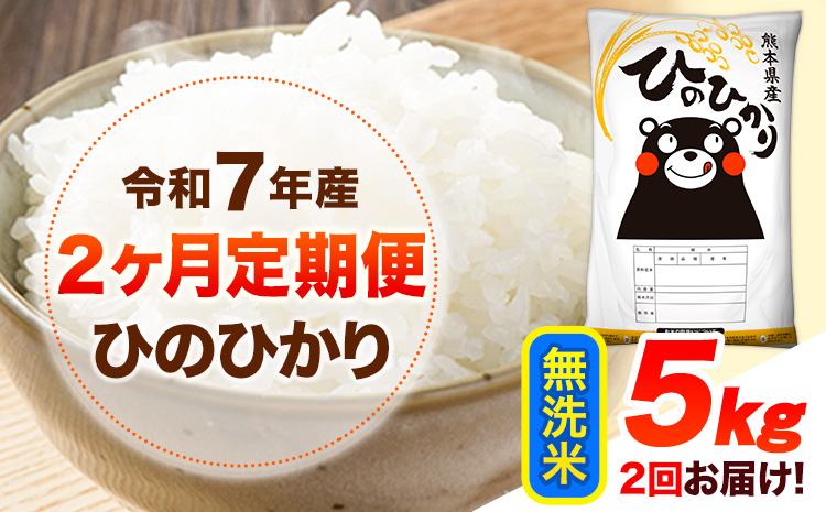 令和7年産 【2ヶ月定期便】 無洗米 ひのひかり 5kg 《お申し込み月の翌月から出荷開始》 熊本県産 無洗米 白米 精米 ひの 送料無料 熊本県 山江村 SDGs むせんまい 米 コメ こめ 国産