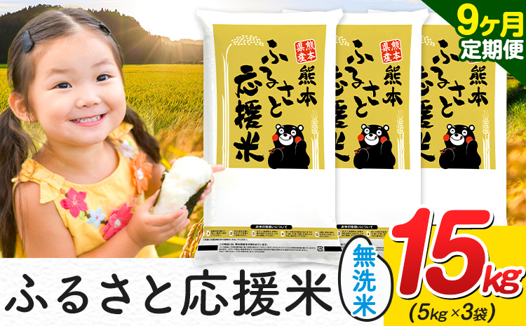 米 無洗米 熊本 ふるさと応援 米 【9ヶ月定期便】 15kg 《お申し込み月の翌月から出荷開始》 熊本県産 白米 精米 山江村 ブレンド米 備蓄 国産 おうちご飯 返礼品 発送 配送 SDGs わけあり むせんまい お米 おこめ 家庭用