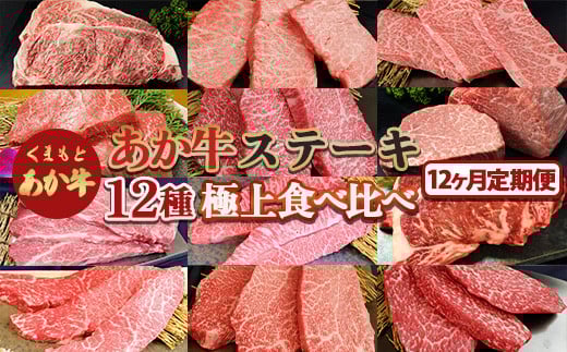 【12カ月定期便】あか牛ステーキ12種 極上食べ比べセット FKP9-520