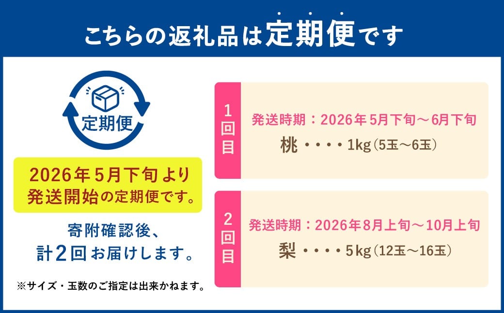 【フルーツ2回定期便】 桃 1kg ＋ 梨 5kg 【2026年5月下旬〜10月上旬迄順次発送予定】 もも モモ なし ナシ 和梨 果物 果実 フルーツ 定期便 九州 熊本県 あさぎり町 常温