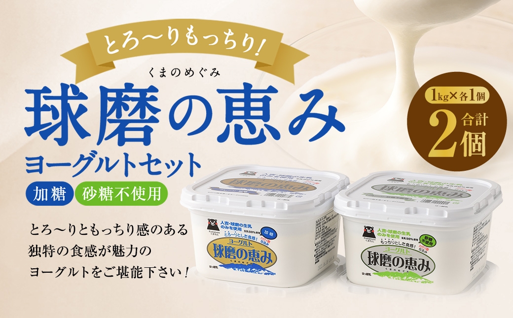 とろ～り食感！！球磨の恵みヨーグルトセット 1kg×2パック ( 砂糖不使用 ・ 加糖 各1パック ) ヨーグルト とろり食感 健康 牛乳 自然豊か セット 乳製品