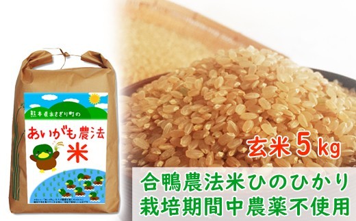 令和7年産 合鴨農法米 ヒノヒカリ 玄米 5kg×1 米 お米 こめ ライス 農薬・化学肥料不使用 合鴨農法 国産 九州 熊本県産 常温