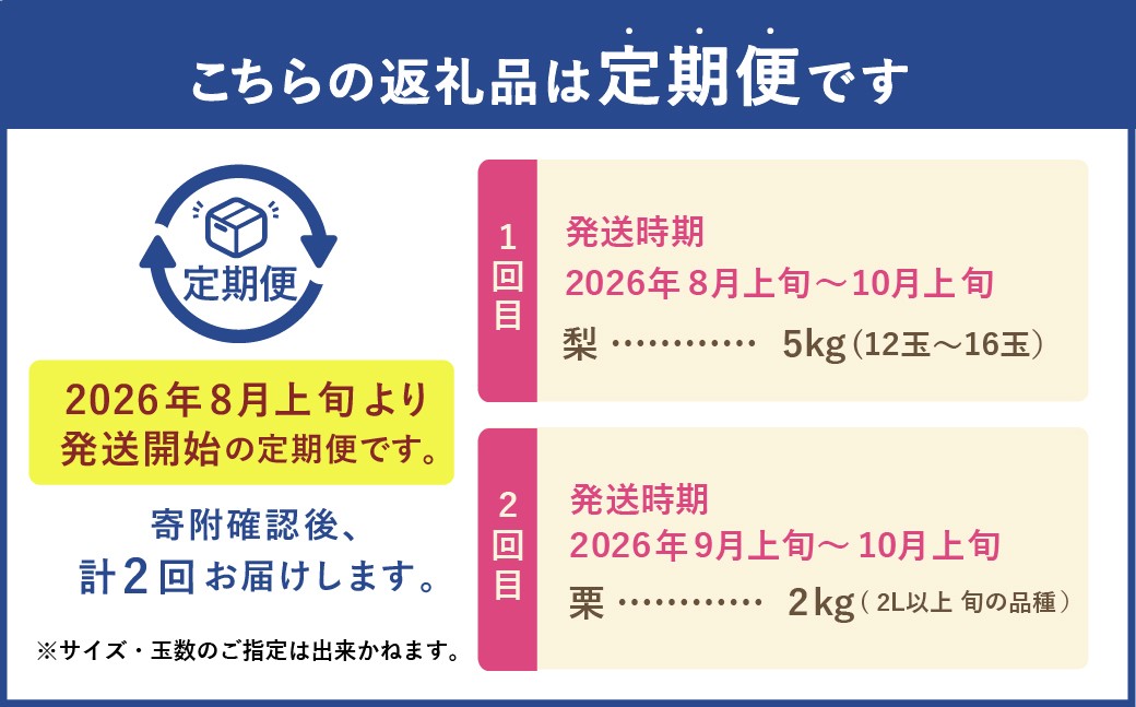 【フルーツ2回定期便】 梨5kg＋栗2kg 【2025年8月上旬〜10月上旬迄順次発送予定】 なし ナシ 和梨 くり 果物 果実 フルーツ 定期便 九州 熊本県 あさぎり町 常温