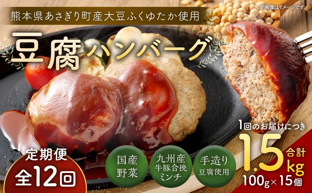 【定期便12回】豆腐ハンバーグセット 100g×15個入 豆腐ハンバーグ 冷凍 レンジ・湯煎で簡単 小分け 19,8000円 国産｜熊本県あさぎり町