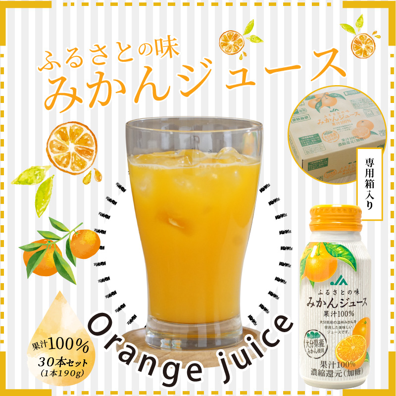 ふるさとの味みかんジュース　果汁100％　190g×30本