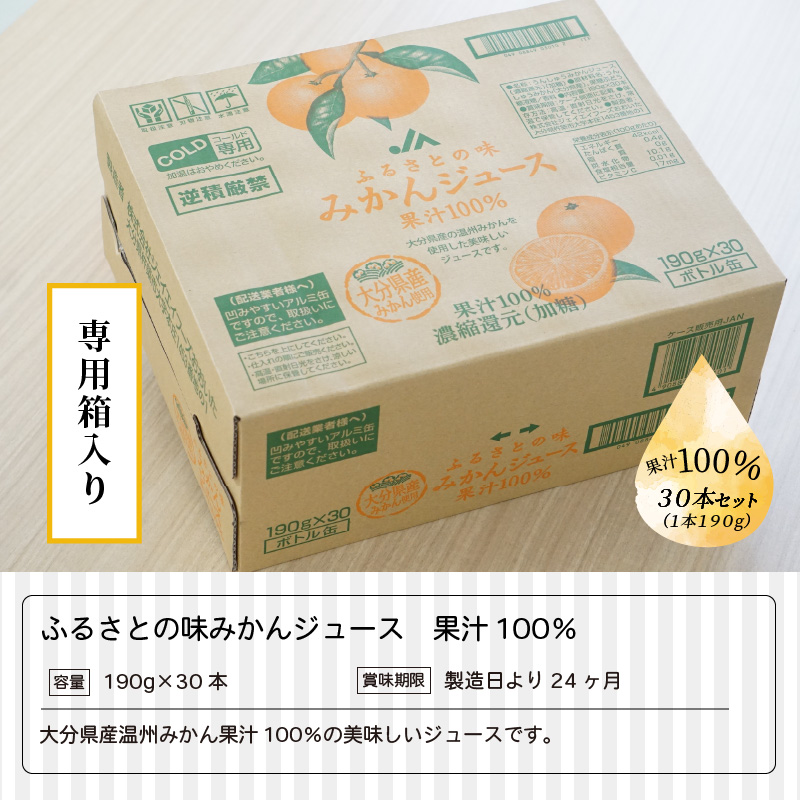 ふるさとの味みかんジュース　果汁100％　190g×30本