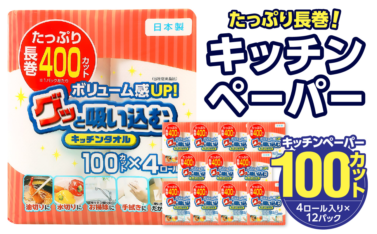 グッと吸い込むキッチンタオル100カット（4ロール×12パック）