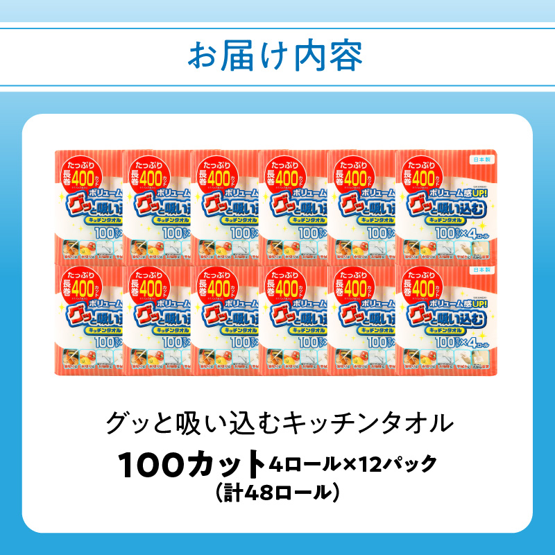 グッと吸い込むキッチンタオル100カット（4ロール×12パック）