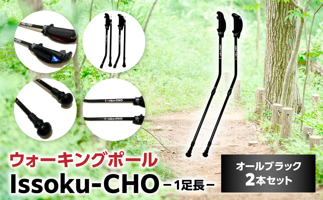 ウォーキング Issoku-CHO（1足長） オールブラック 2本セット