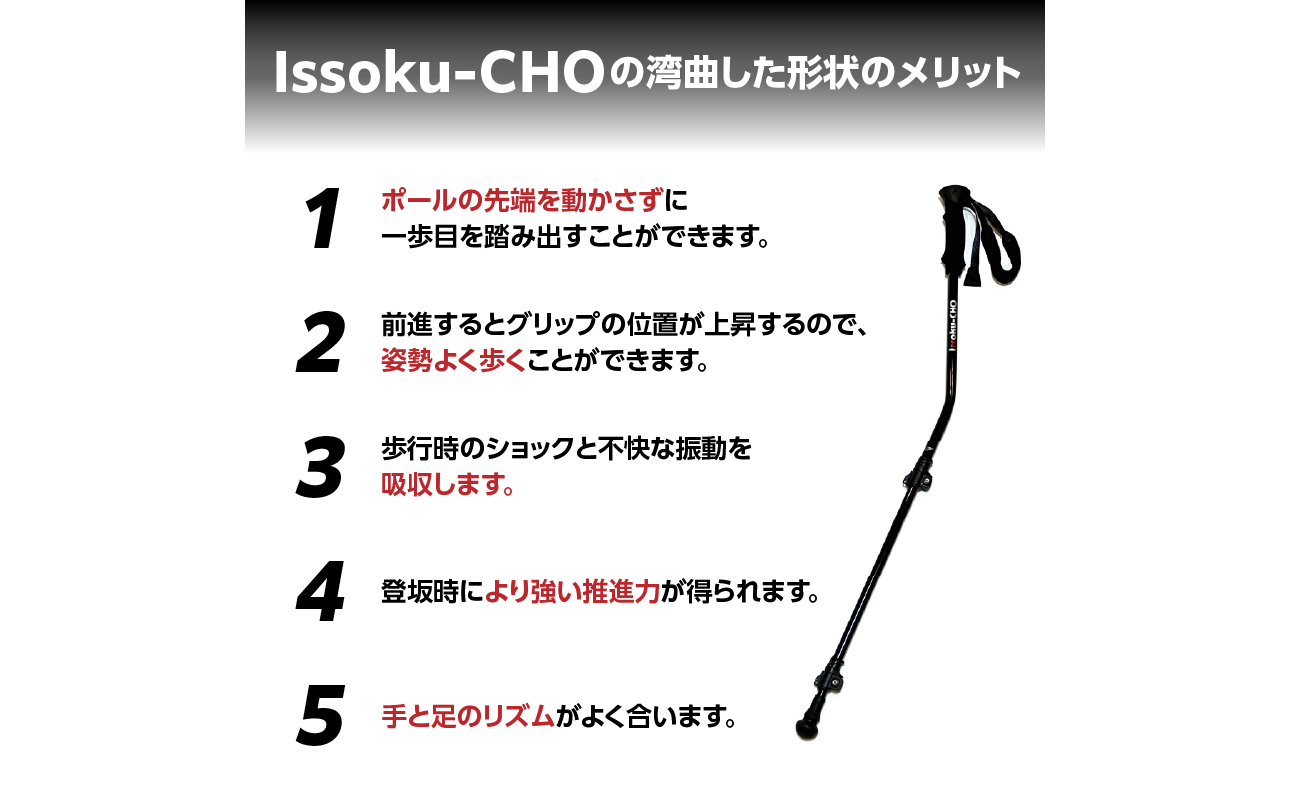 ウォーキングポール Issoku-CHO（1足長） CL（カムレバー式） オールブラック 2本1セット