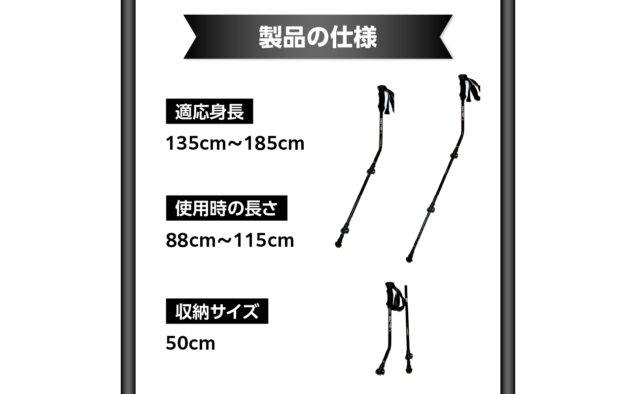 ウォーキングポール Issoku-CHO（1足長） CL（カムレバー式） オールブラック 2本1セット