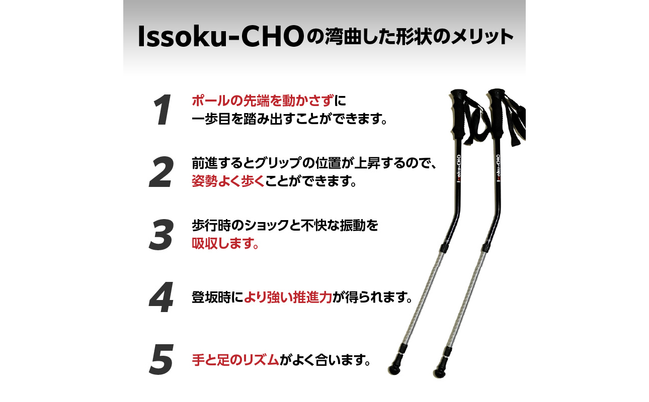 ウォーキングポール Issoku-CHO（1足長） ブラックシルバー 2本1セット 