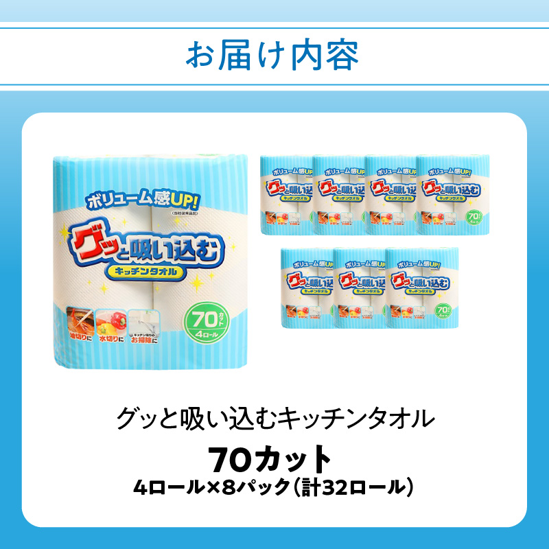 グッと吸い込むキッチンタオル70カット（4ロール×8パック）