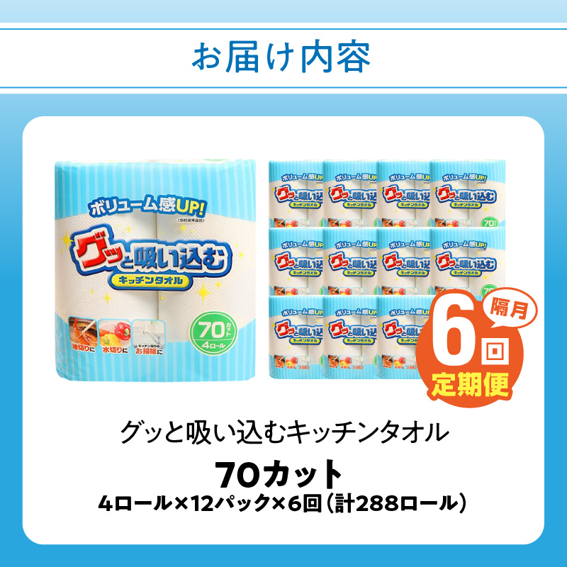 キッチンタオル70カット（4ロール×12パック）6回お届け定期便