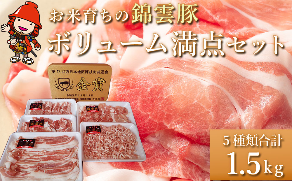 ボリューム満点 錦雲豚 ブランド肉 5種類 合計1.5kg | お肉 肉 おにく にく 豚 豚肉 セット ロース バラ肉 もも うで ミンチ 詰め合わせ ブランド豚 国産豚 ポーク 九州産 国産 冷凍 送料無料 大分県 中津市