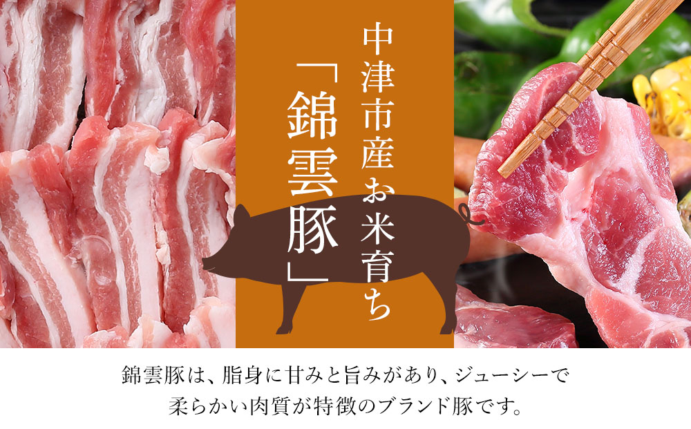 お米育ちの錦雲豚 焼肉ギフト セット 焼肉用1kgと3種のハム類セット | ブランド豚 九州産 大分県産 国産 冷凍 送料無料